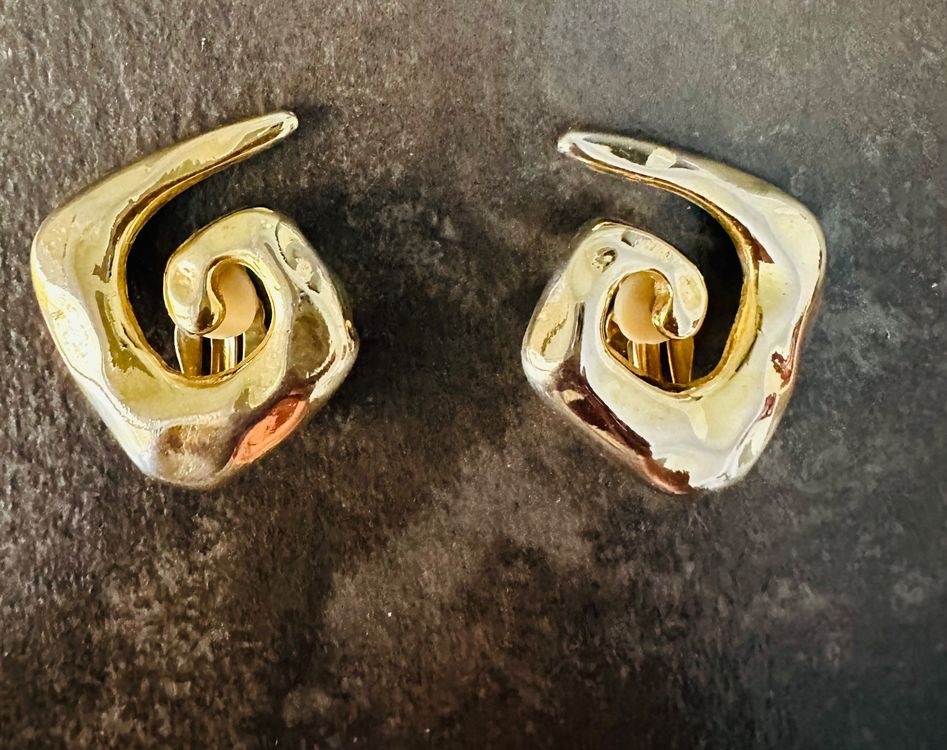 Boucles D'oreilles Vintage Hong Kong - Pendantes Perles Beige - Fermoir Clip - Occasion