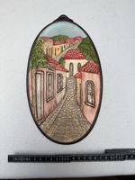 Wandbild Keramik Relief Motiv Gasse oval guter Zustand