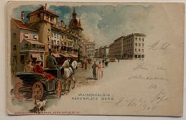 Bern, Waisenhaus- & Bärenplatz, Pferdekitsche, Litho, 1904