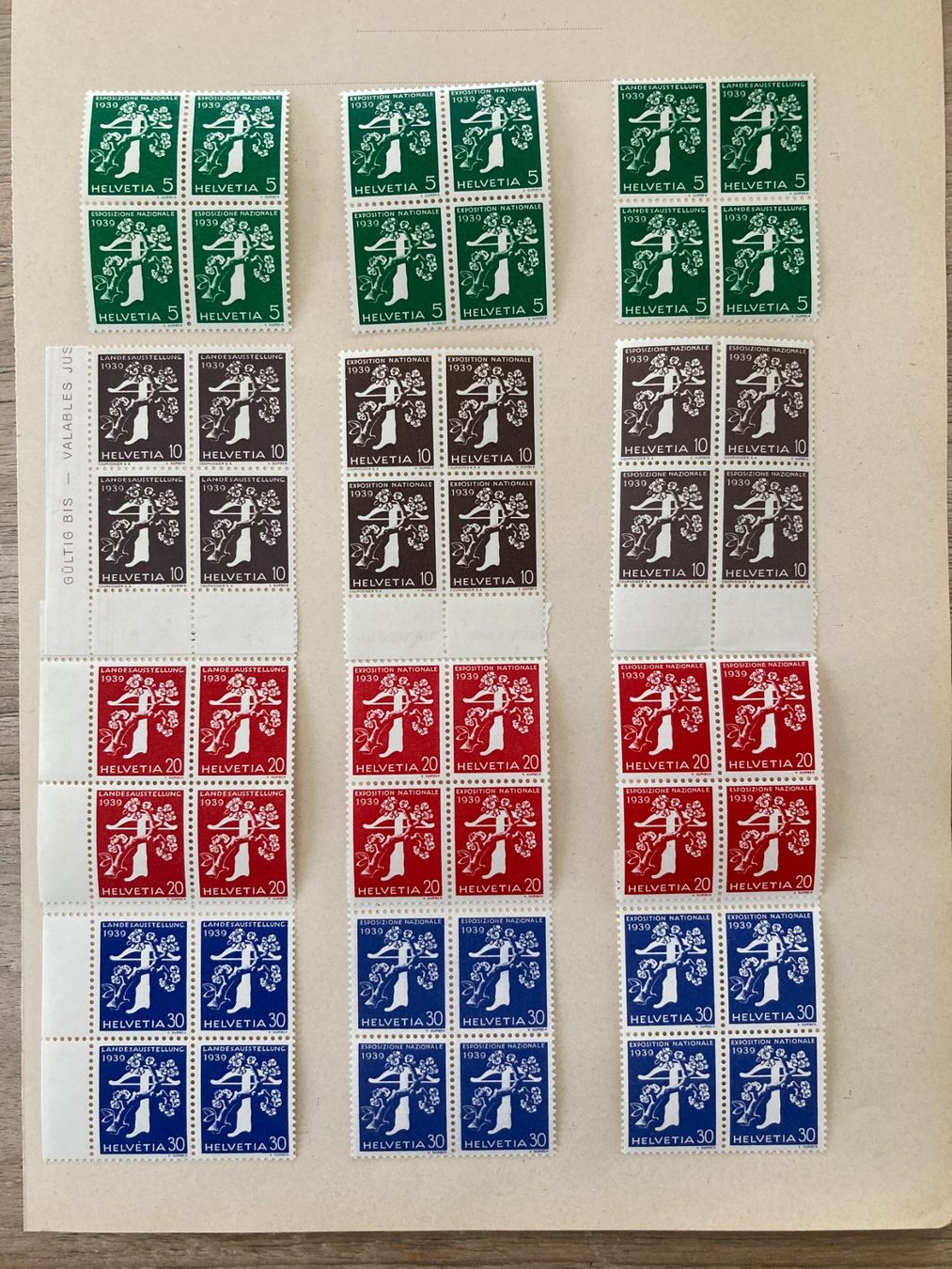 Alle Briefmarken: 228-239 LANDI Viererblöcke ** Kat. 230.- – Neu (gemäss Beschreibung) aus Buchrain von Blochha