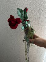 Deko-Rose mit Drahtgestell und Bändern handgemacht neu