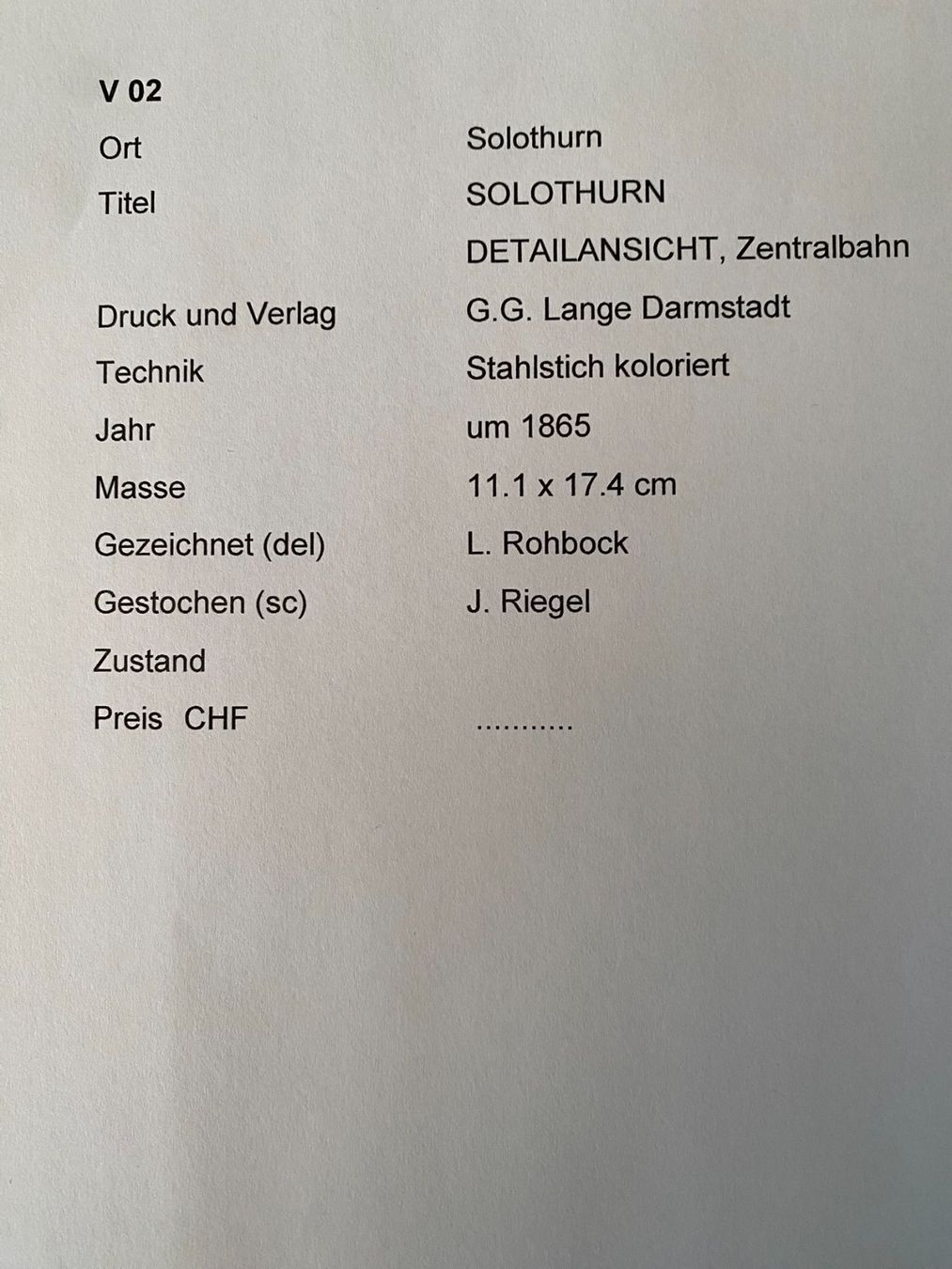 Incisioni: Alter Stich - Solothurn - Stahlstich koloriert – Usato da Zürich venduto da jesulin05 2