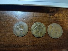 Lot de 3 pièces 1penny anciennes, 1916-1918