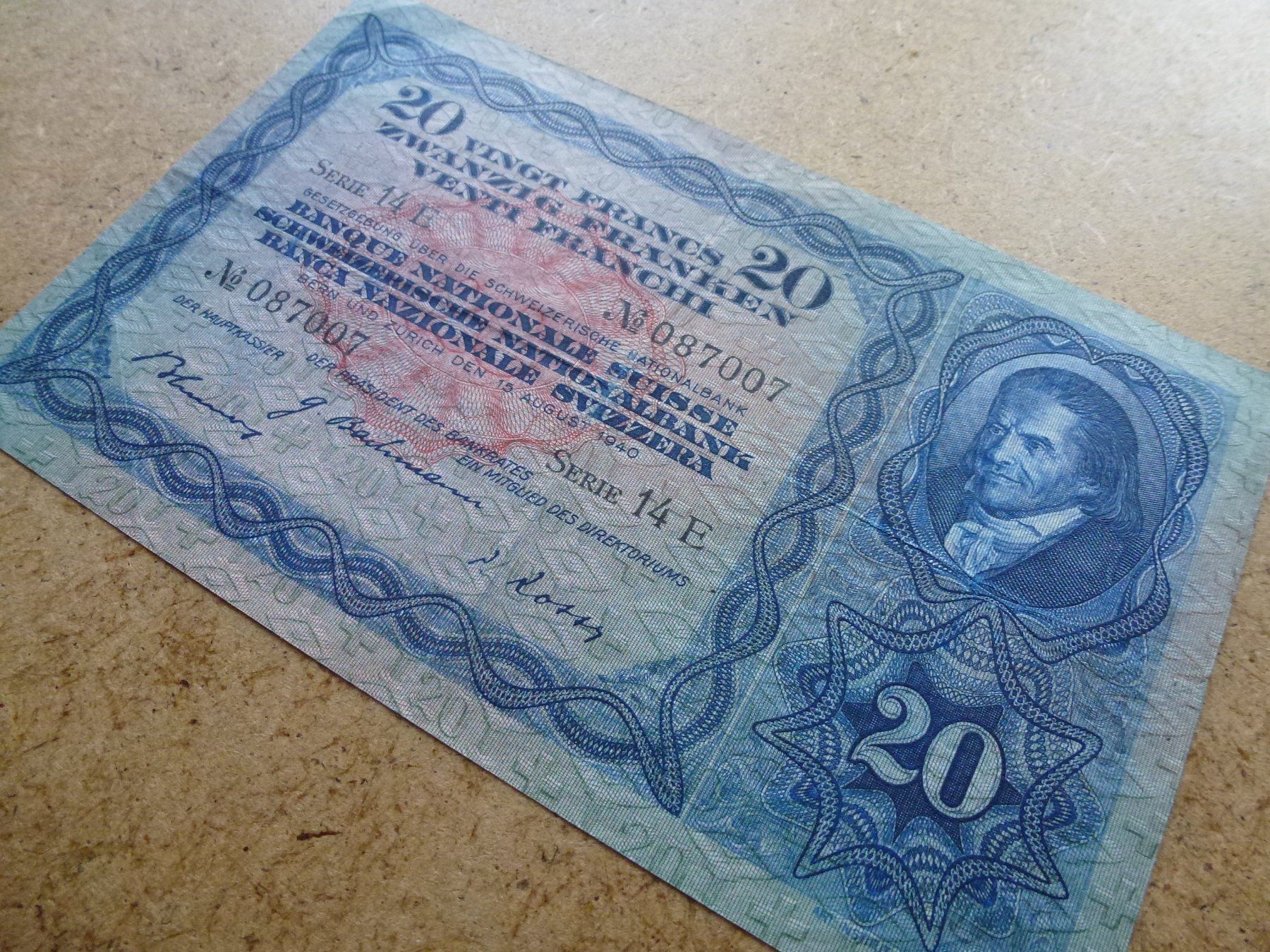 Banconote: ++ 20.- Franken 15. August 1940 – Usato da Walkringen venduto da Casablanca777 1