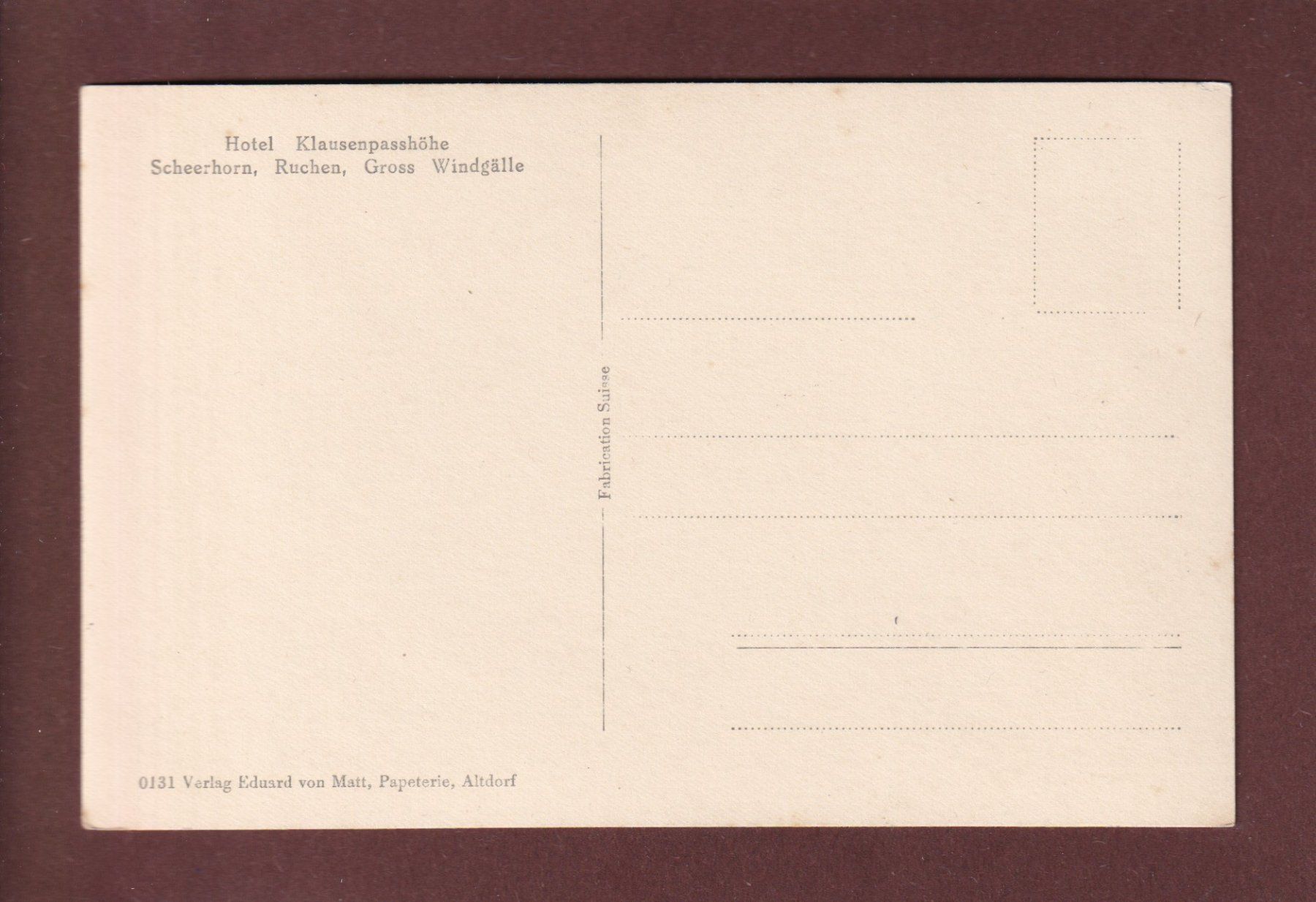 Cartoline postali: Hotel KLAUSENPASSHÖHE – Usato da Pully venduto da nicecards 1