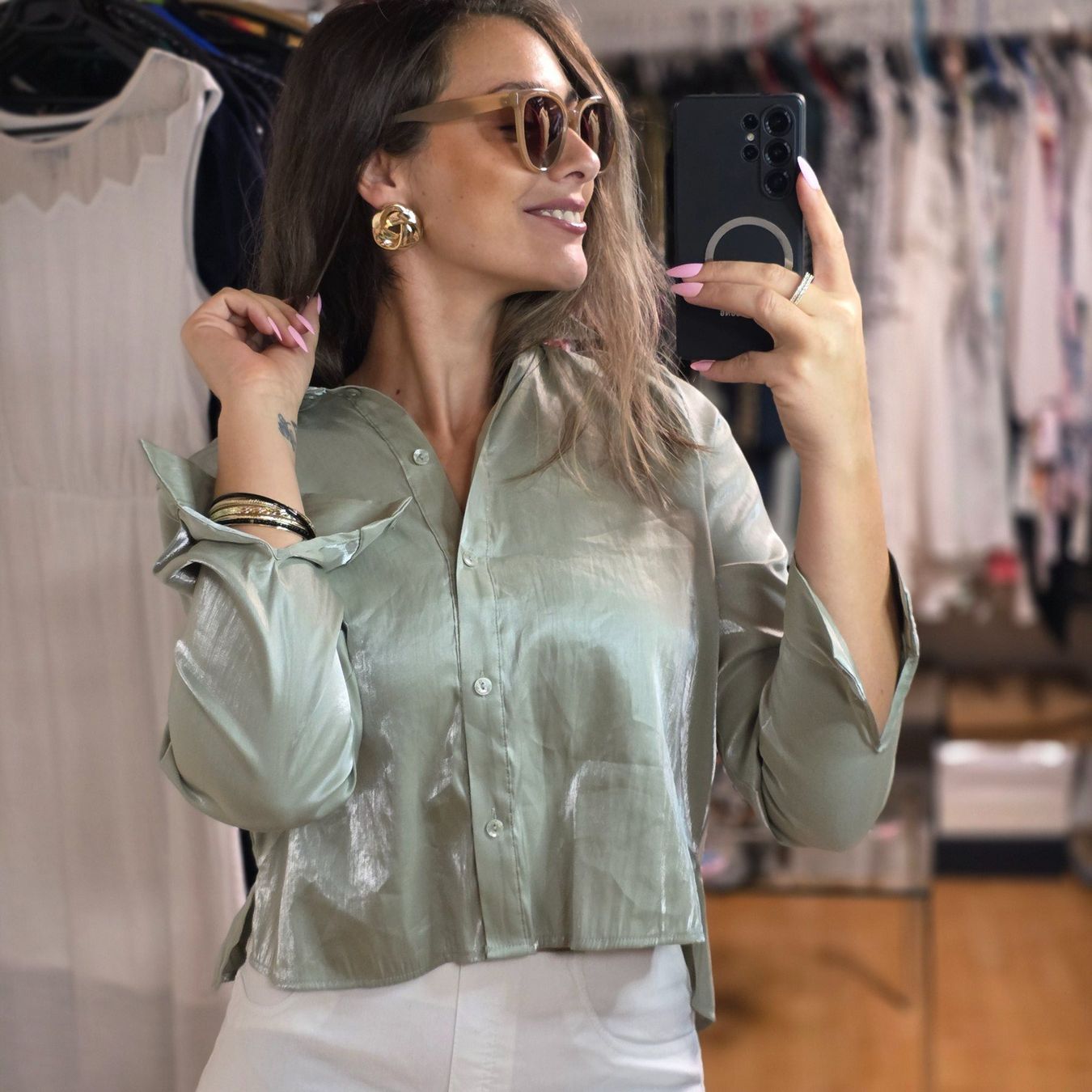 C&A Camicette: Vintage Style C&A Bluse mit Silberfäden, M – Usato da Wald ZH venduto da CapLux 4