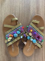 Boho Sandalen Sommerschuhe Leder farbig Münzen Gr. 38