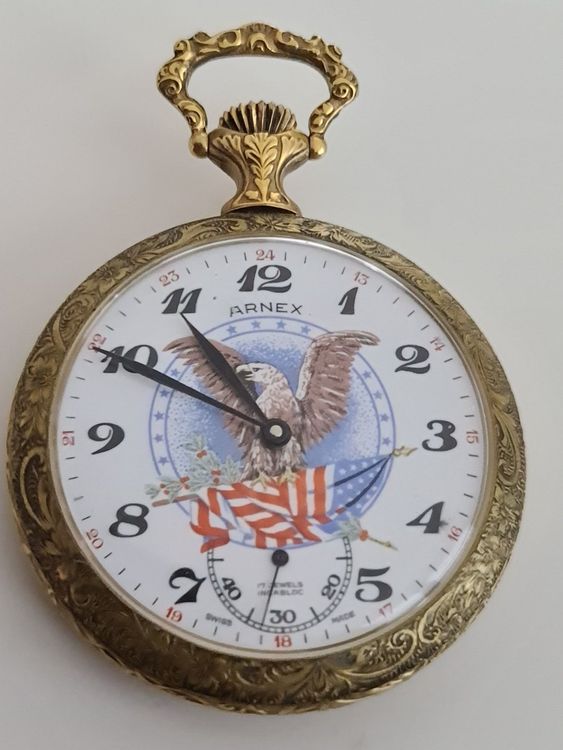 Montre Porte-clés Poclain Mécanique - Fonctionne, Occasion, Boîtier Doré, Cadran Noir
