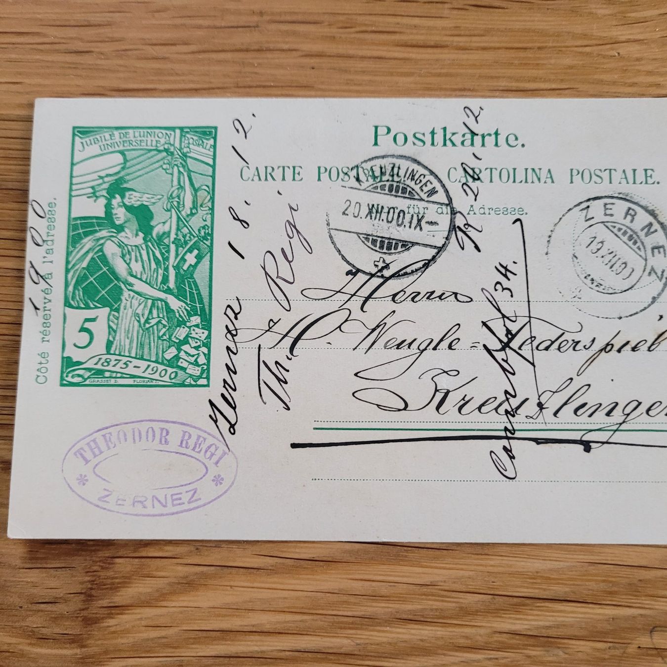 Tutti i francobolli: GS Karte Poste Zernez 1900 – Usato da Biel/Bienne venduto da Destockweb