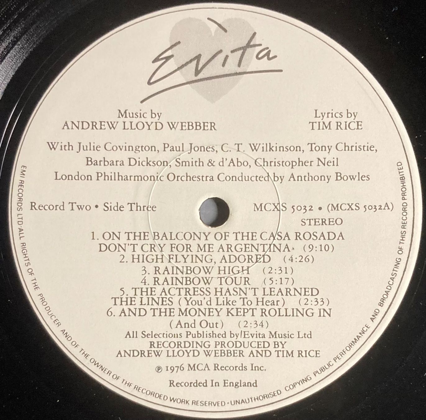 Dischi in vinile: ANDREW LLOYD WEBER AND TIM RICE - EVITA – Usato da Poliez-Pittet venduto da Newtown-Records 4