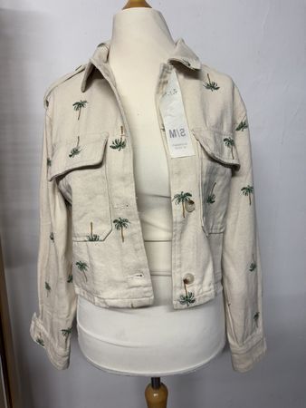 Damen Jeans Jacke mit Stickerei beige s m l