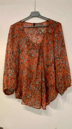 Stile Benetton Bluse, Orange/Braun/Türkis, Grösse 38