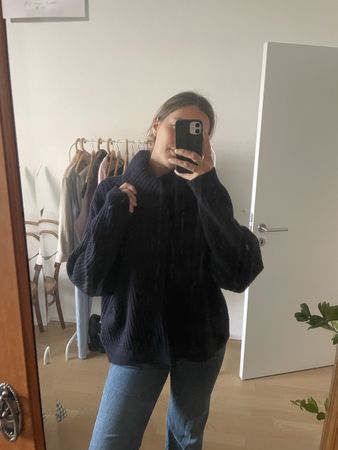 Damen Pullover 100% Wolle dark navy blue M