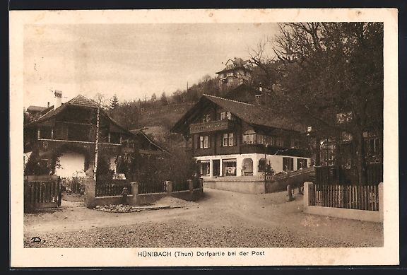 Cartes postales: Hünibach /Thun, Dorfpartie bei der Post – D'occasion à Berlin par bartko-reher
