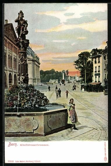 Cartoline postali: Bern, Kindlifresserbrunnen bei Abendstim – Usato da Berlin venduto da bartko-reher