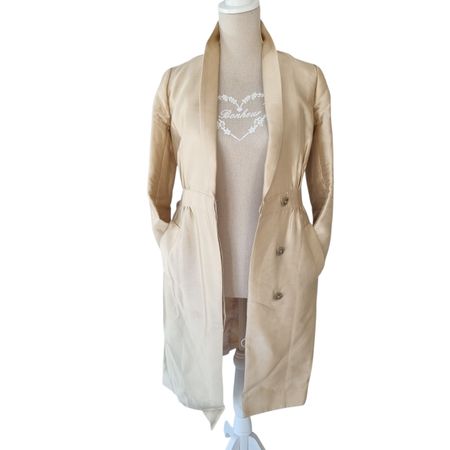 Seidenmantelkleid beige gold mit Gürtel  Gr. 34