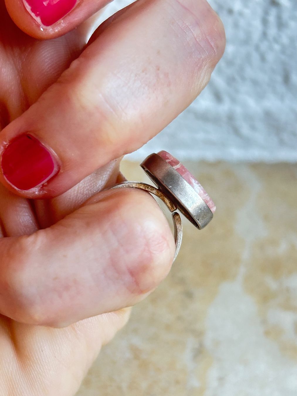 Anelli: Rhodochrosit Ring, Silber gefasst (53) – Usato da Basel venduto da bellespirit 4