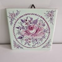 Keramik-Wandfliese mit Rosenmotiv, handgefertigt im Vintage-