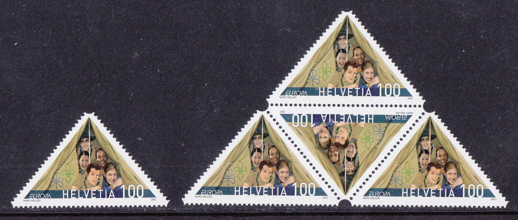 Alle Briefmarken: 2007 Viererblock + Einzelmarke  PFADI  ** Postfrisch ** – Neu (gemäss Beschreibung) aus Adliswil von Aenti