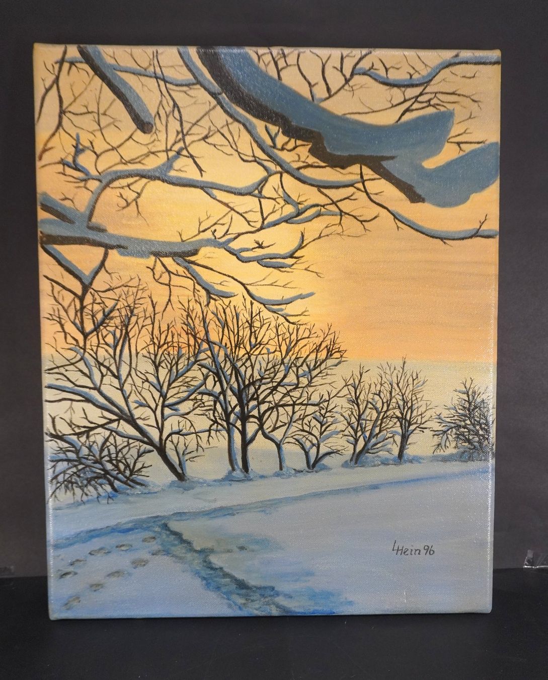 Gemälde: Winterliche Landschaft -Bäumen, Schnee & Sonne S314 – Gebraucht aus Basel von B.W.B.