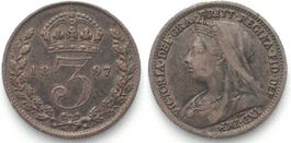 England GROSSBRITANNIEN 3 Pence 1897 VICTORIA Silber ss+
