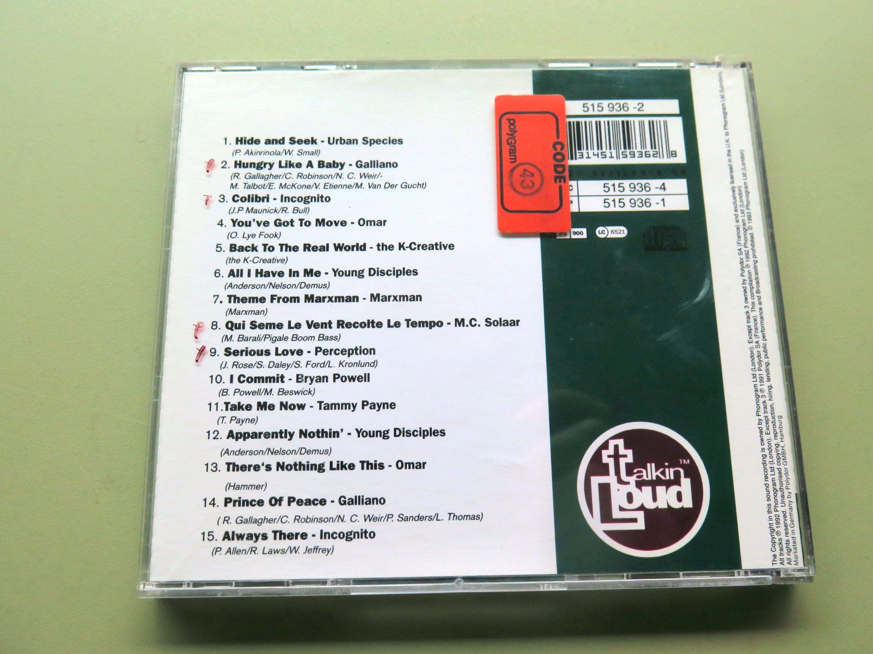 CD: (p) CD TALKIN' LOUD TWO, Sampler 1992 – Usato da Bern venduto da Balzamico 1