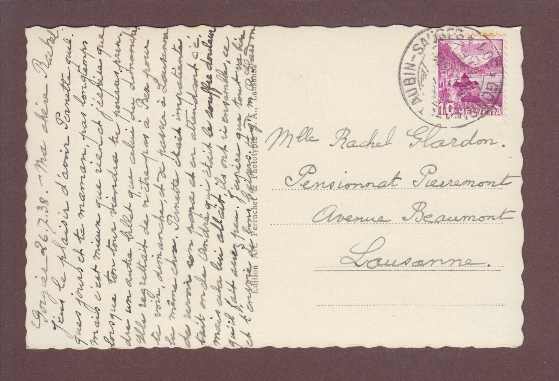 Cartoline postali: GORGIER - Entrée du village - 1938 – Usato da Pully venduto da nicecards 1