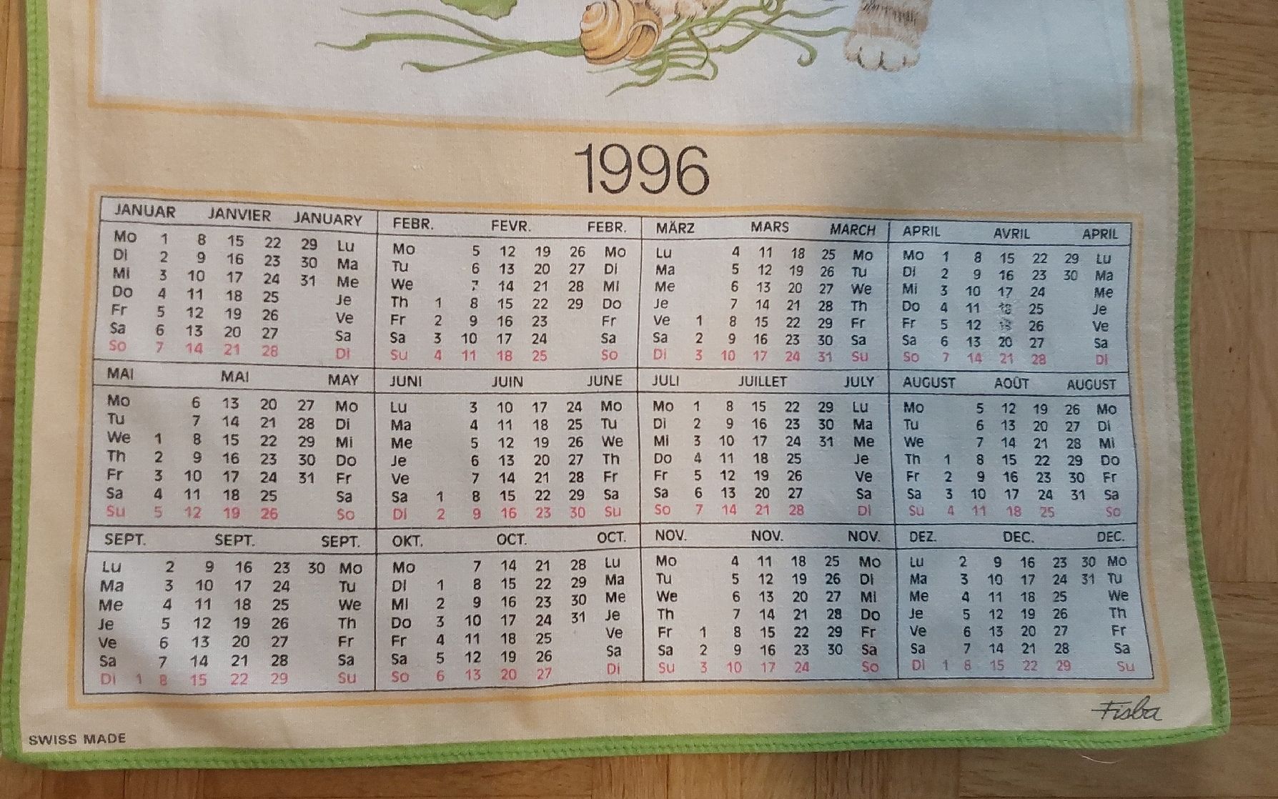 Küchentücher: Küchentuch Motiv Kalender 1996 – Gebraucht aus Köniz von scopello12 1