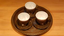 Exklusives handgehämmertes türkisches Mokka-Kaffee-Set 3tlg.