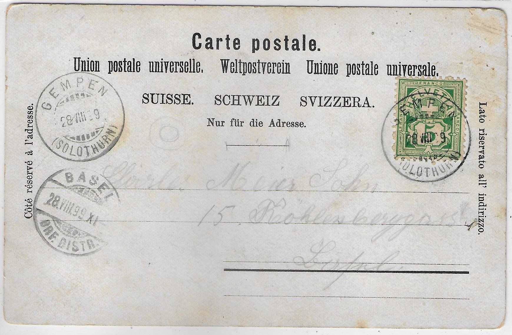 Cartoline postali: Gruss von der Gempenfluh - farbige Litho 1899 – Usato da Ettingen venduto da Kartenplanet 1