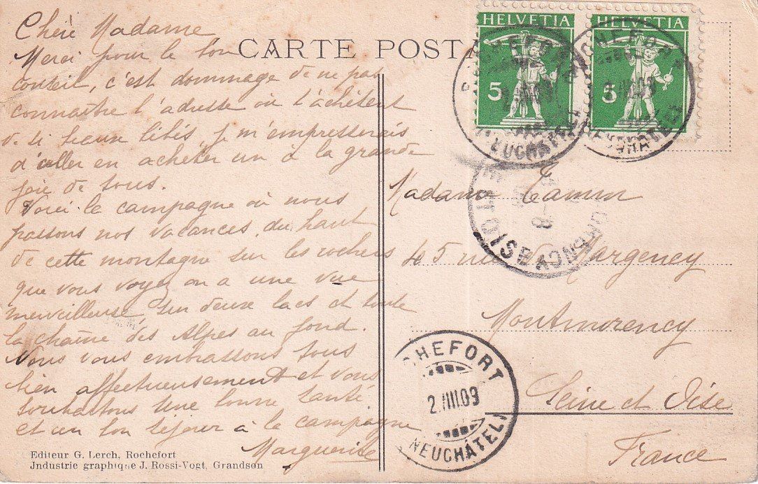 Cartoline postali: Rochefort  NE    -    Vue générale      en 1909 – Usato da Brig venduto da Valcards54 1