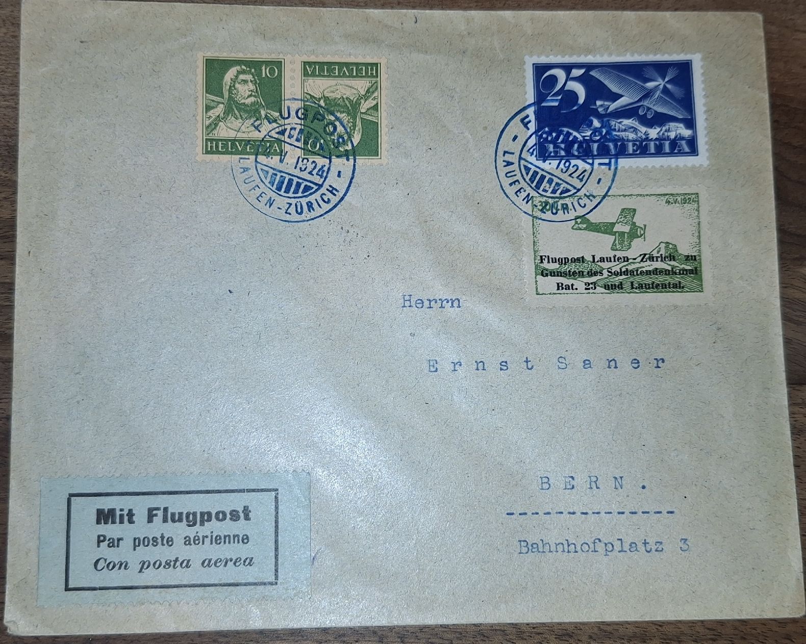 Tutti i francobolli: Flugpostbrief Laufen - Zürich Vign.  – Usato da Balgach venduto da SIMEON27