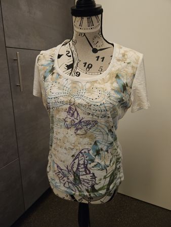 TAIFUN Damen T-Shirt weiss  Schmetterlingsmotiv Grösse M