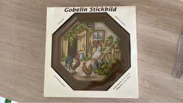 Gobelin Stickbild im Holzrahmen, Handarbeit Deko DIY