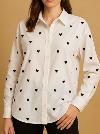 Hemd bluse Gr L Baumwolle Weiß  schwarzen Herzen süss 🎁