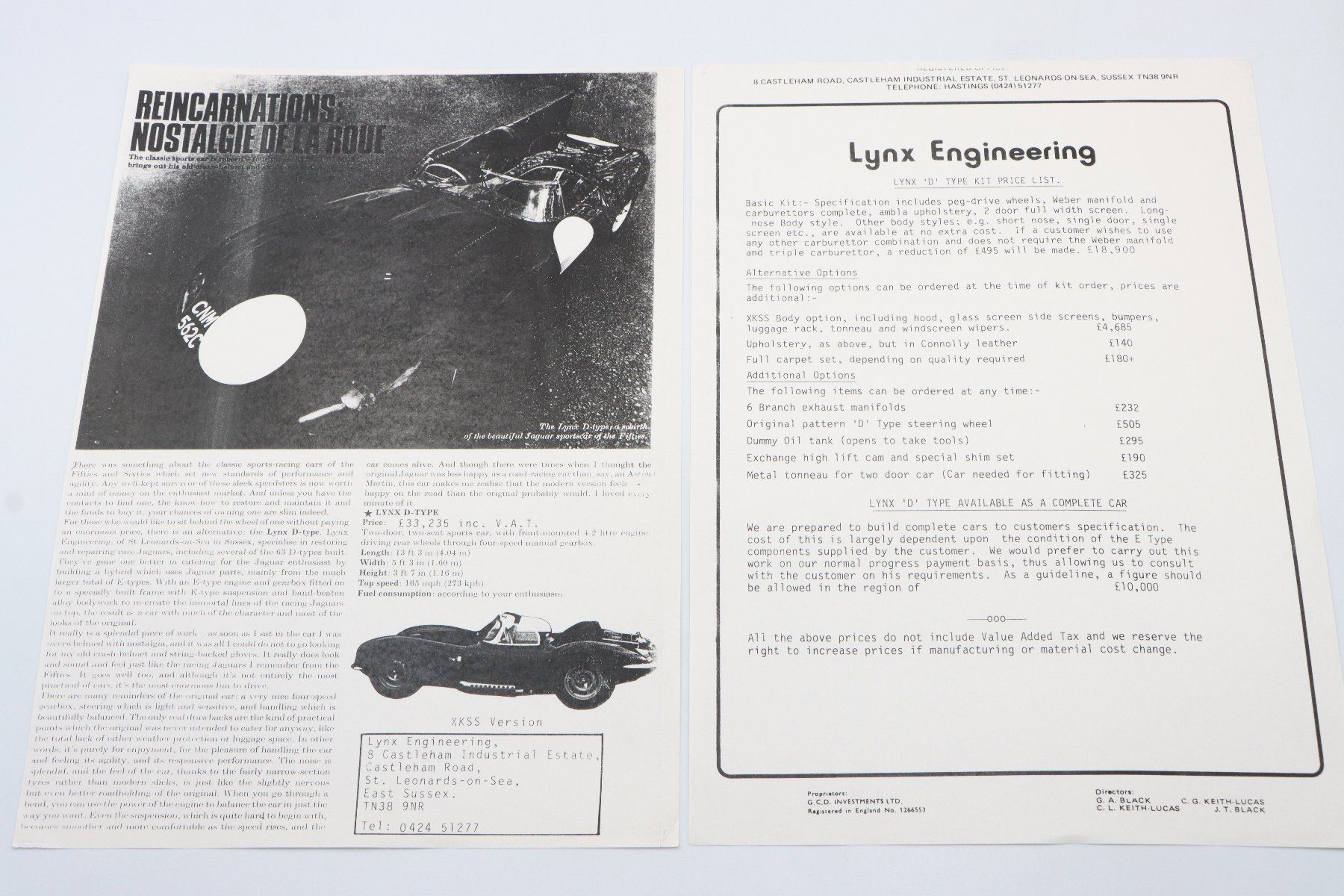 Jaguar Dokumente: Jaguar Lynx D-Type Kit Prospekt Kopie – Gebraucht aus Bühl b.Aarberg von Collectorpassions 2