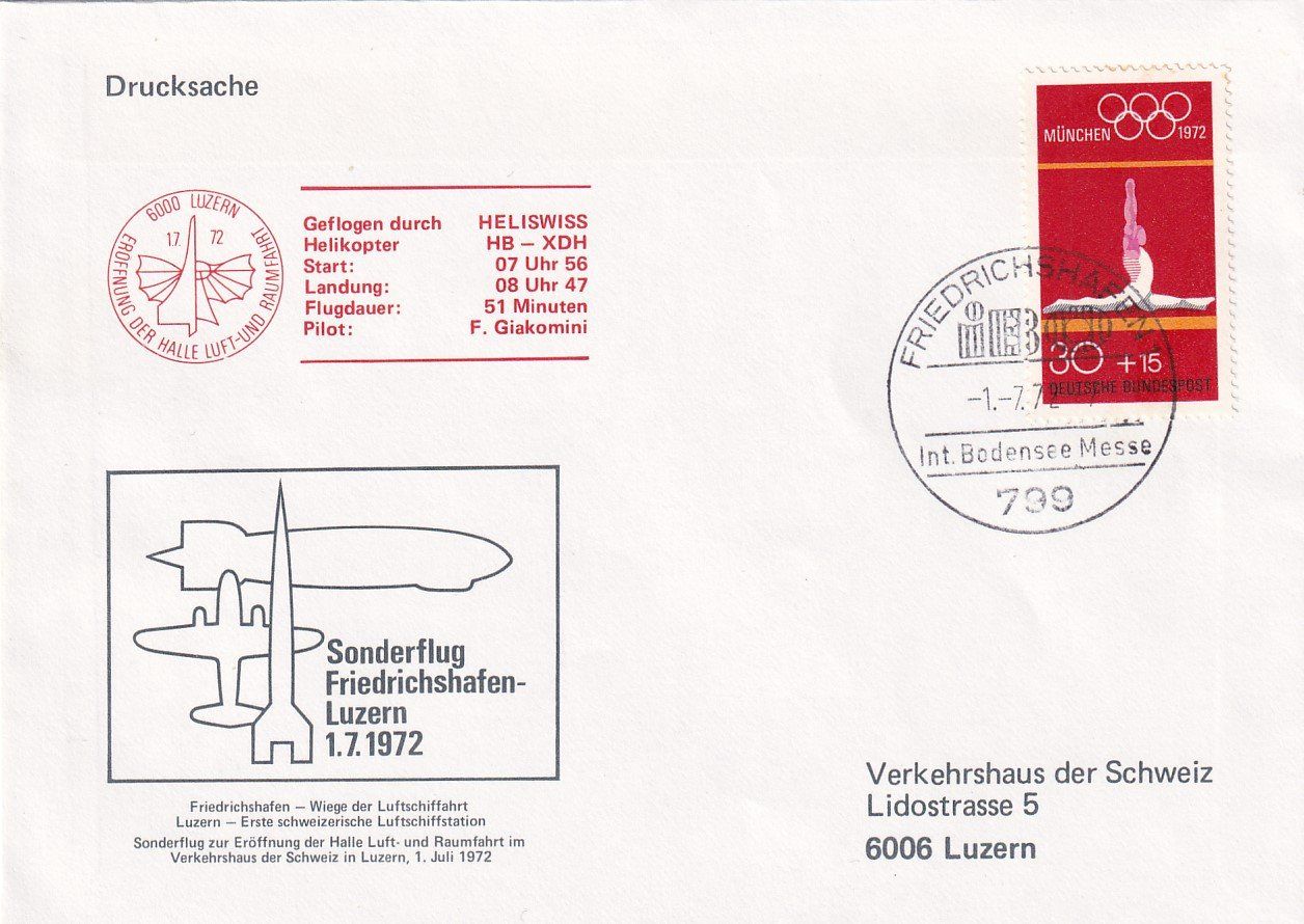 Tutti i francobolli: Sonderflug Friedrichshafen - Luzern 1972 – Usato da Baar venduto da Asmara111