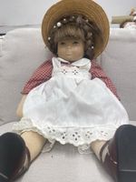 Puppe mit Strohhut und Kleid, ca 46cm