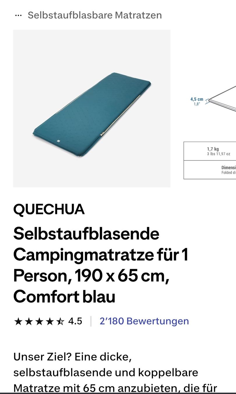Decathlon Liegen & Liegestühle: Camp. Liege und Matzatze – Gebraucht aus Winterthur von Rubinof 3