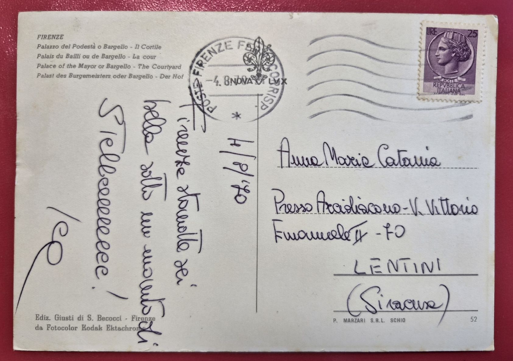 Cartoline postali: Firenze Bargello Il Cortile 1970 – Usato da Melchnau venduto da Arthurius 1