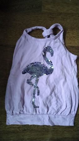 Mädchen Träger Shirt Gr. 110 Flamingo Pailletten Top Sommer