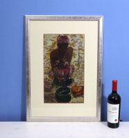 Afrikanisches Motiv "Frau mit Töpfen" Aquarell/Mischtechnik