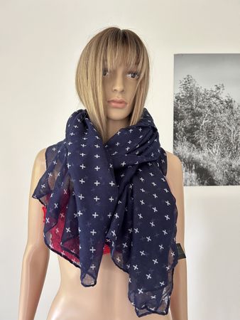 Chic Navy Blue Cross Print Scarf - Perfect for Spring!