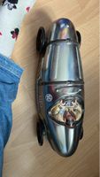 Vintage Rennwagen Blechdose mit Fahrer, Sammlerstück