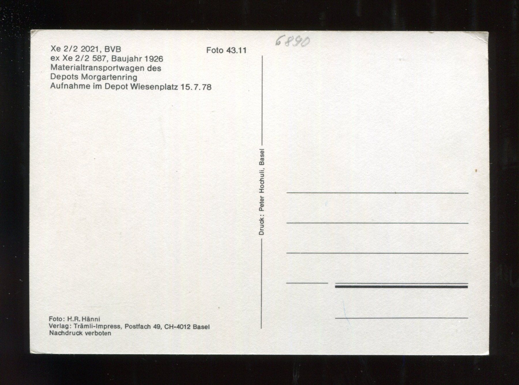 Cartoline postali: Basel, Xe 2/2 2021, BVB,Materialtransportwagen – Usato da Aarau venduto da Elmaar41 2