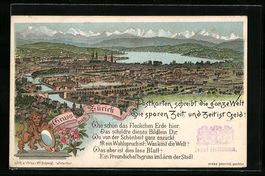 Lithographie Zürich, Ortsansicht, 1901