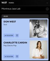 2 billets Don West & Charlotte Cardin Montreux Jazz Festival