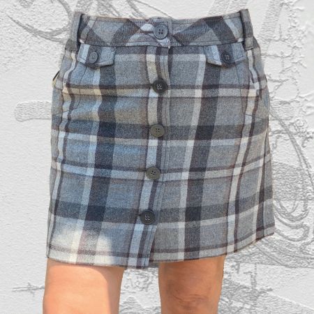 Vintage Esprit Wool Blend Checked Grey Skirt L