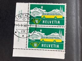 Schweiz 1958 Paar Ecke u.l. Alpenpost 10 Rp. LINTHAL 1.X.58