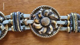 Vintage 80er Hand made Gürtel Blumenmuster, Grösse S Leder